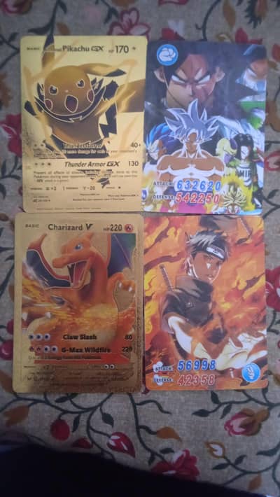 20 golden pokemon and 20 naruto cards and 20 dragon ball z cards