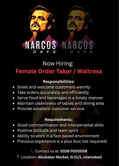 order taker ( Female ) Required for Cafe