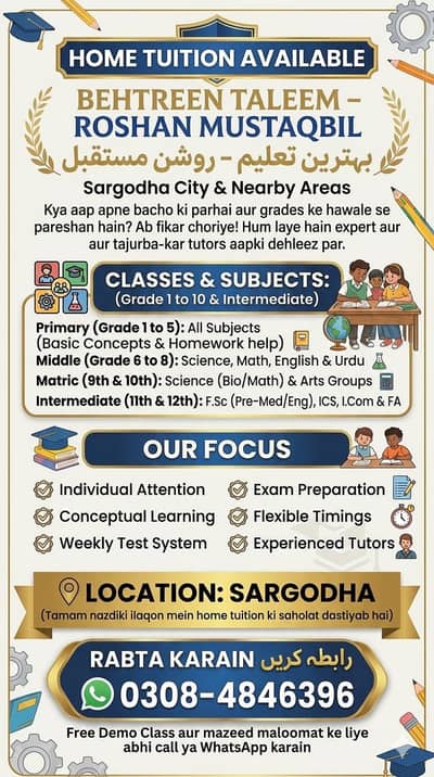 Home tutor available for your child best future