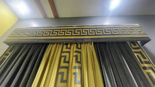 Yellow & Grey Curtain Set - 4 Curtains wth Matching Tiebacks & 1 Cover