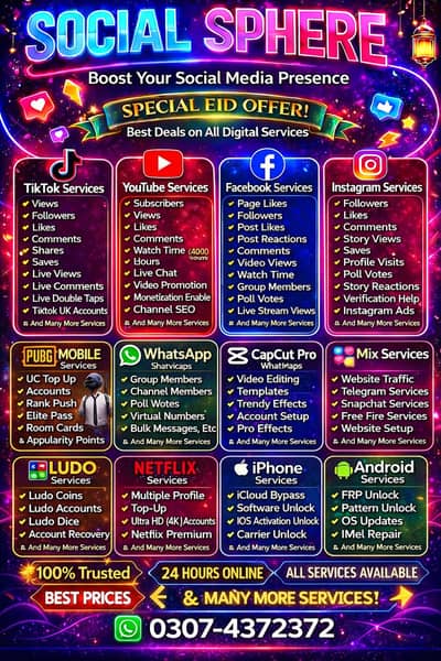 All Social media Services 100% Trusted low price