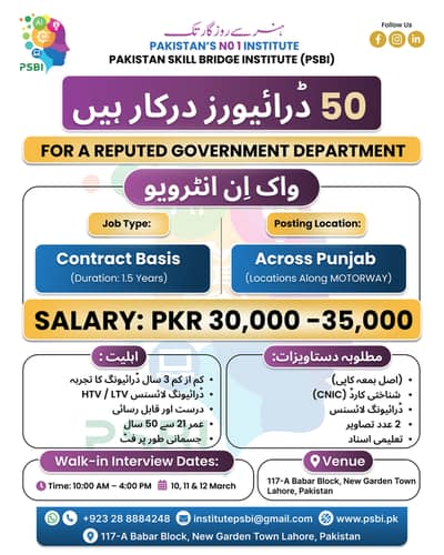 50 Drivers Required for Government Sector