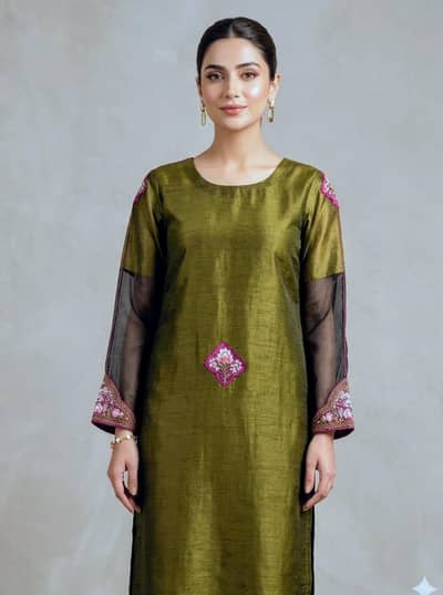 Elegant Olive Green Embroidered Kurta