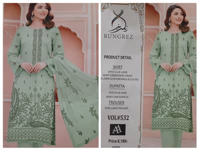 3pc unstitched lawn suit