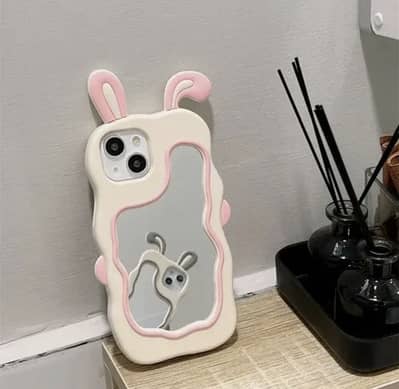 Iphone case, rabbit face mirror shockproof rubber silicone 3D case