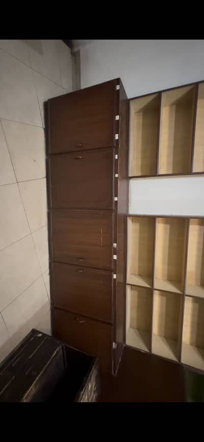 File cabinets, book shelves, wardrobe, wood and glass partition wall