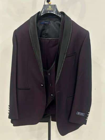 Dark Maroon Three piece Tuxedo Diners suit