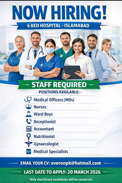 6 bed hospital required, MO,s. Nurses, Receptionist, House keeper,