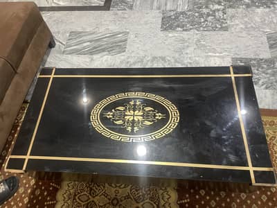 Stylish Wooden Center Table with Black Glass Top & Storage