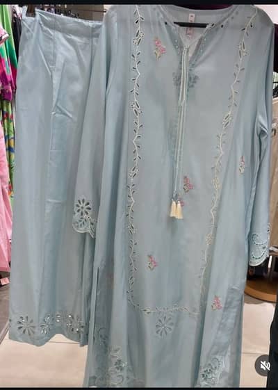 Ethnc 3 pc cutwork with organza duppata