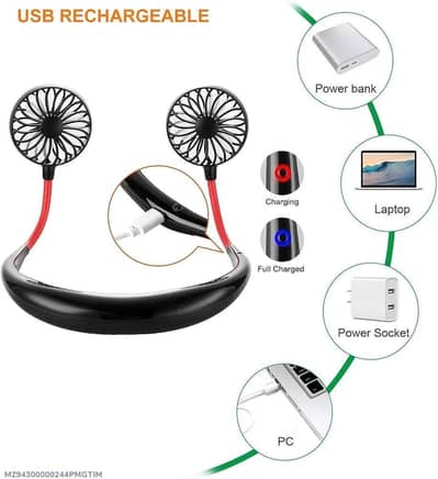 portable neck fan black uSB rechargeable