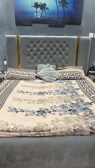 uxury Grey King Size Bed with 2 Side Tables