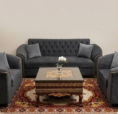 Luxurious 7-Seater Velvet sofa set with Designer center Table