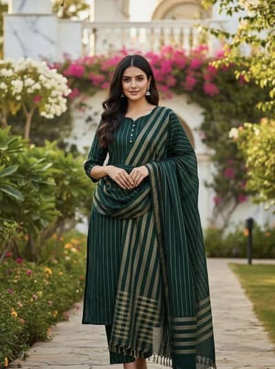 Brand New green 3 piece unstitched lawn suit