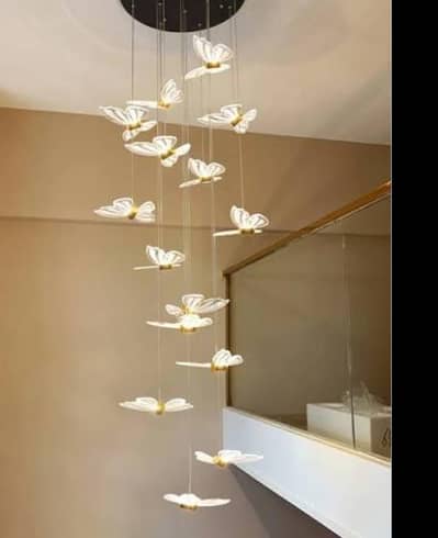 Double height chandelier ( fanoos ) butterfly led crystal