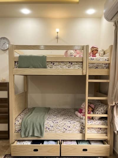 Solid Sheesham Double-Story Kids' Bed with Storage Drawers