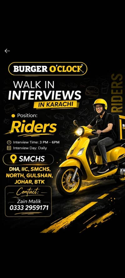 Delivery Riders Required – Burger O’Clock South Market