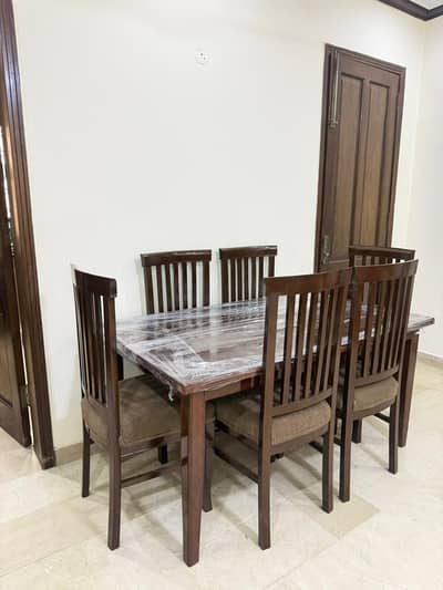 6 Seater Solid Wooden Dining Table Set with Cushioned Chairs