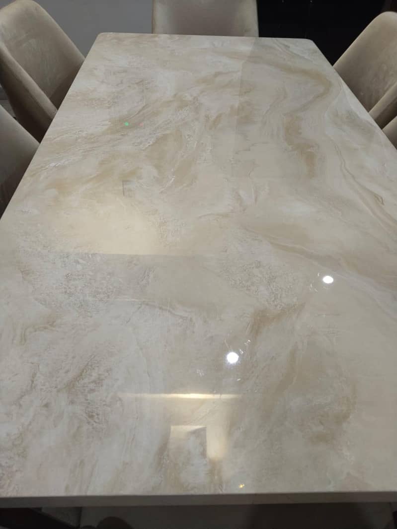 Brand New 6 Seater Dining Table – Modern UV Sheet Marble Design 3