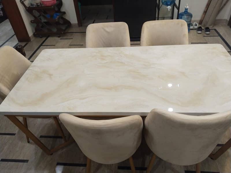 Brand New 6 Seater Dining Table – Modern UV Sheet Marble Design 4