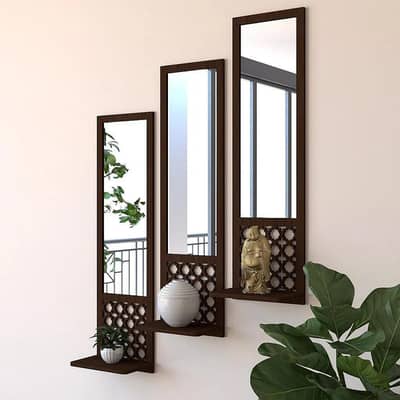 Set of 3 Wooden Mirror Wall shelf, Walll decoration, Decoration pieces