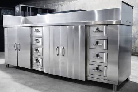 Heavy Stainless Steel Kitchen Counter with Storage Cabinets & Drawers