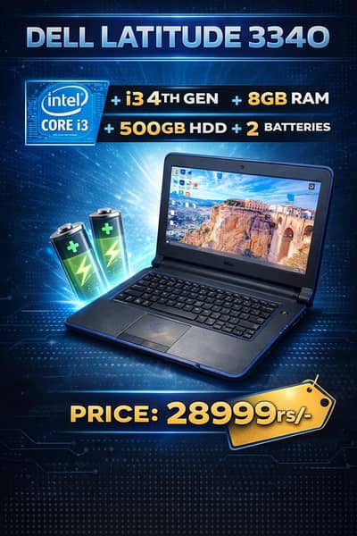 Dell Latitude 3340 -i3 4th Gen |8GB RAM| 500GB HDD| 2 Batteries
