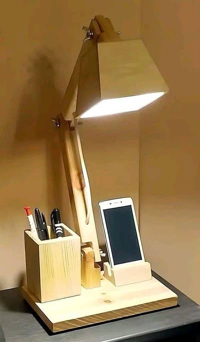 Stylish Wooden Desk Lamp with Mobile Stand – Best for Study Table
