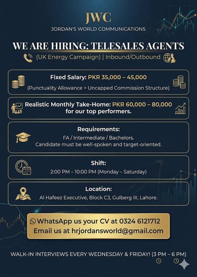 Telesales Agents - UK Energy Campaign (Gulberg III)