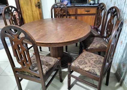 wood round dining table with 6 chairs