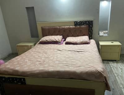 Complete Bedroom Set – Bed + Spring Mattress + Dresser & 2 Side Tables