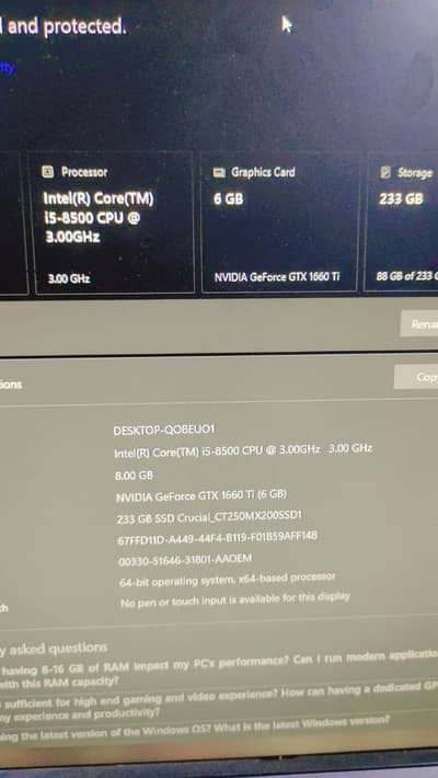urgent sale i5 8th 8gb 256ssd GTX 1660ti 6gb