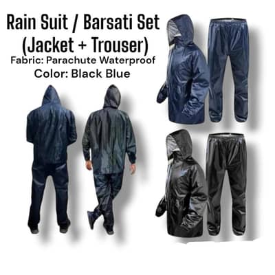 Waterproof Unisex Rain Suit Black Blue Parachute
