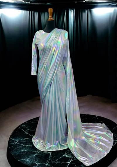 Maroon silk sarre// Sky blue rainbow moonlight sarre/