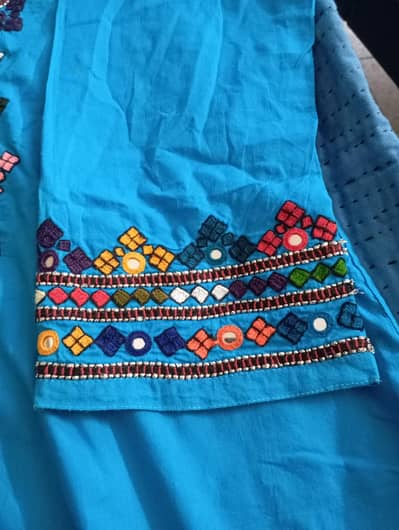 Pure Hand-made Cultural Embroidery Suit - Firozi Blue - Masterpiece