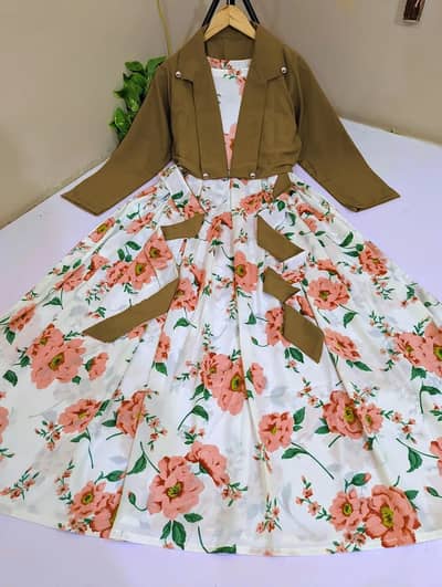 2 pcs women stitched Silk Printed Maxi Suit