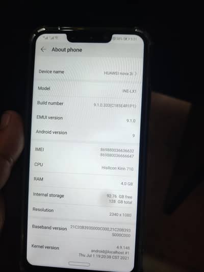 huawei nova 3i condition 10/10  4ram 128 rom dual sum finger working