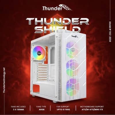 Thunder Shield Gaming PC Case – White ARGB