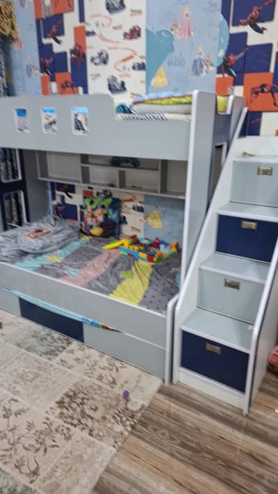 Kids Bunker Bed with 3 Sections +3 Mattress & Side Staircase