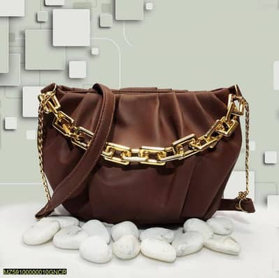 Brown PU Leather saddle crossbody Bag with Gold chain