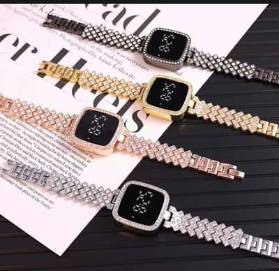 Stylish Women's Square Digital Watch with Diamond Chain Strap