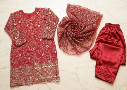 Luxury Red Heavy Embroidered Suit Dress – Wedding / Party Wear