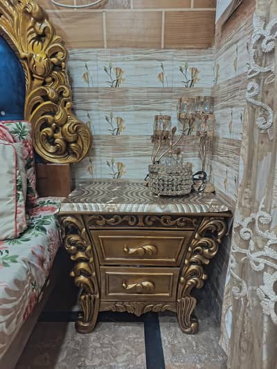 Royal King-Size Bed Set with Matching Dewaan-- Luxury Gold & Blue