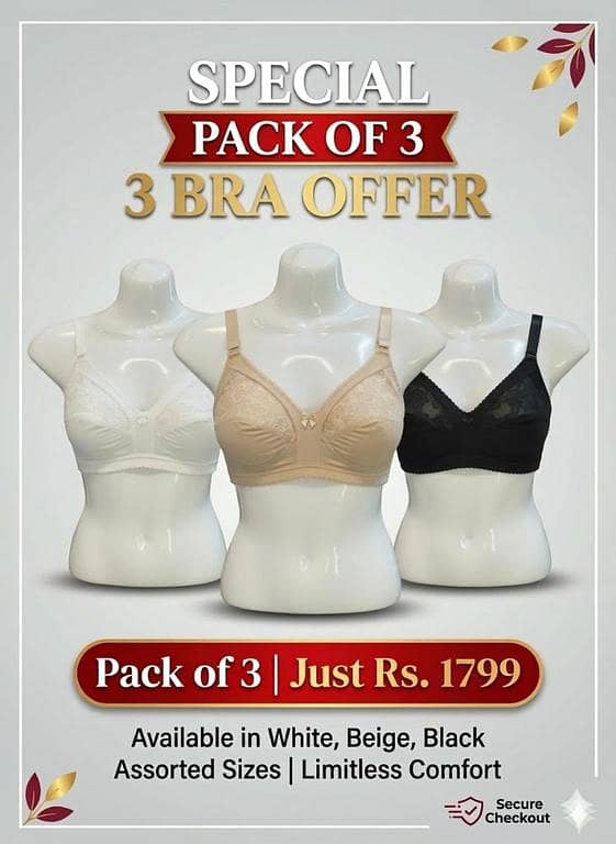 Galaxy Capri Premium Soft Jersey Cotton Full Coverage Bra pack of 3 bra with 3 colors