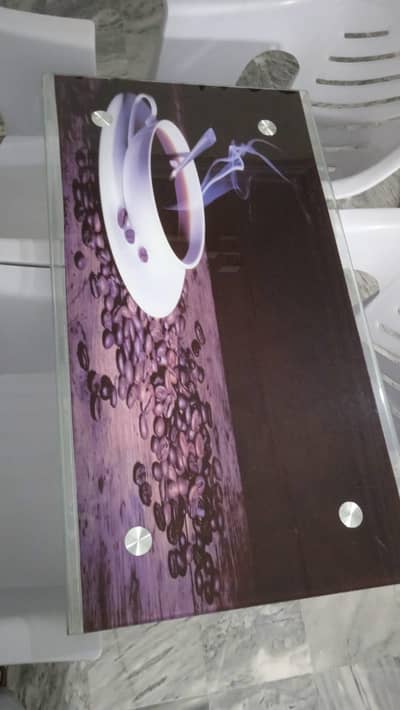 Stylish Tempered Glass Table Top (Coffee Print) - Excellent Condition