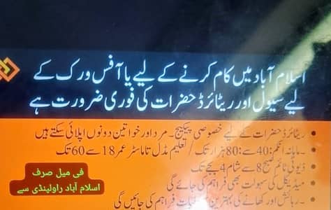 staff ki zaroorat hai office work ky liya