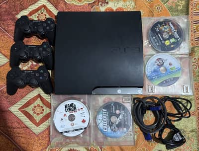 PS3 Slim 320GB Jailbreak + 3 Controllers + 13 Games Installed