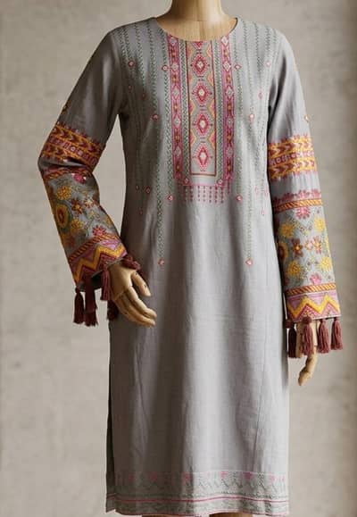 Embroidered light khaddar Kurta with Printed Plazo