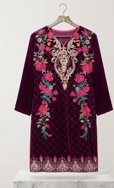 Velvet Embroidered Kurta
