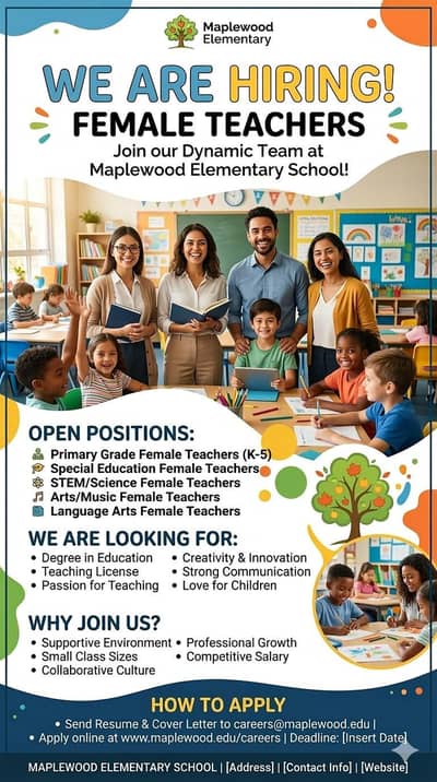 Female School Teacher Required for UAE School Branch in Lahore